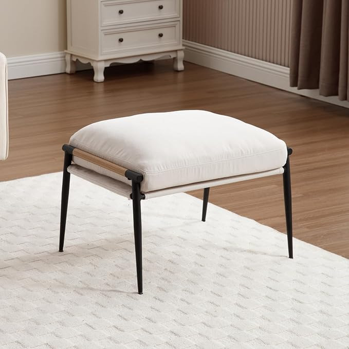 Mid-Century Ottoman, Soft Chenille Fabric Entryway Bench Ottoman Foot Rest with Metal Legs Single... | Amazon (US)
