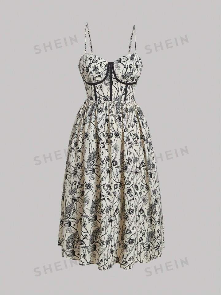 SHEIN MOD Plus Allover Floral Print Corset Structure Cami Dress | SHEIN