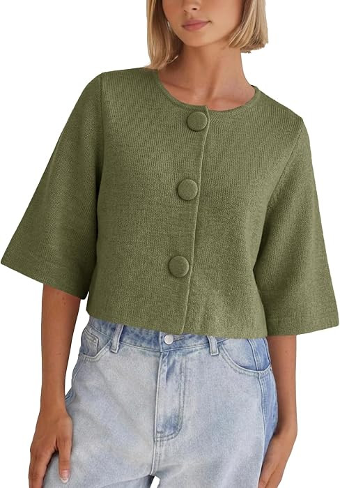 Tankaneo Womens Cropped Half Sleeve Cardigan Sweaters Knit Button Down Tops | Amazon (US)