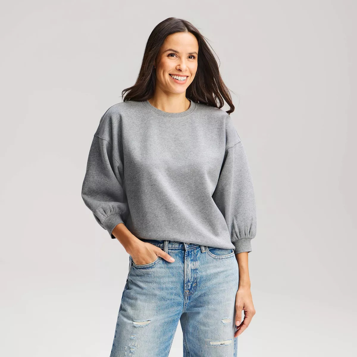 Women's Vintage 3/4 Sleeve Sweatshirt - Universal Thread\u2122 Gray XL | Target