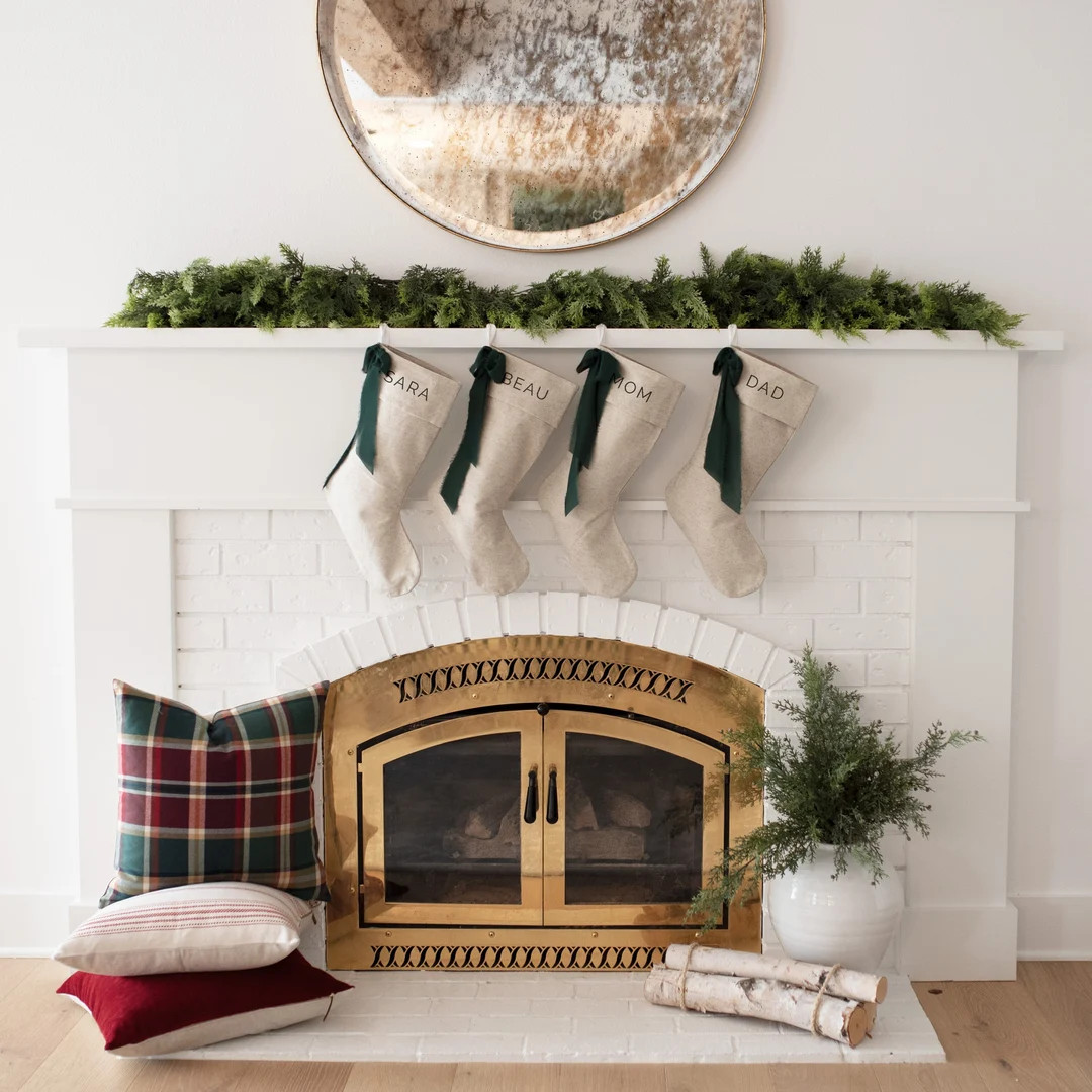 Personalized Christmas Stockings with Bow | Custom Natural Linen Xmas Stockings | Neutral Family ... | Etsy (US)