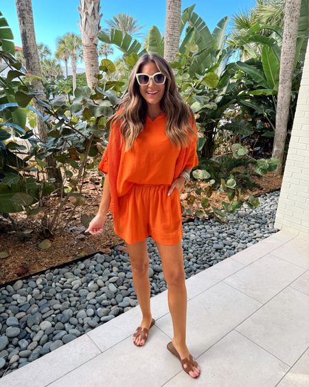 In a medium 2 piece set with oversized top and shorts, sandals, sunglasses and accessories for casual spring/beach/cruise outfit - all fits TTS.

#LTKstyletip #LTKfindsunder50 #LTKSeasonal