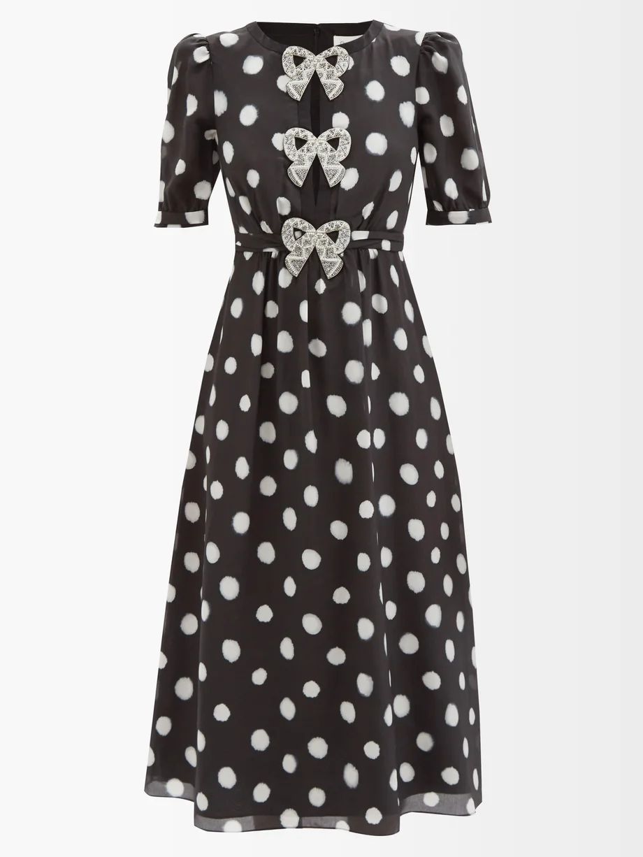 Jamie crystal-bow polka-dot silk-crepe midi dress | Matches (US)