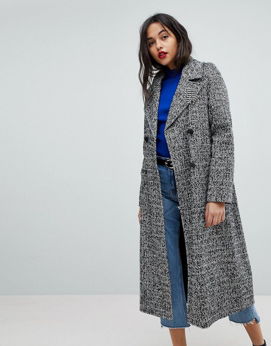 River Island - Zweireihiger, karierter Mantel mit Fischgrätenmuster - Mehrfarbig | Asos DE