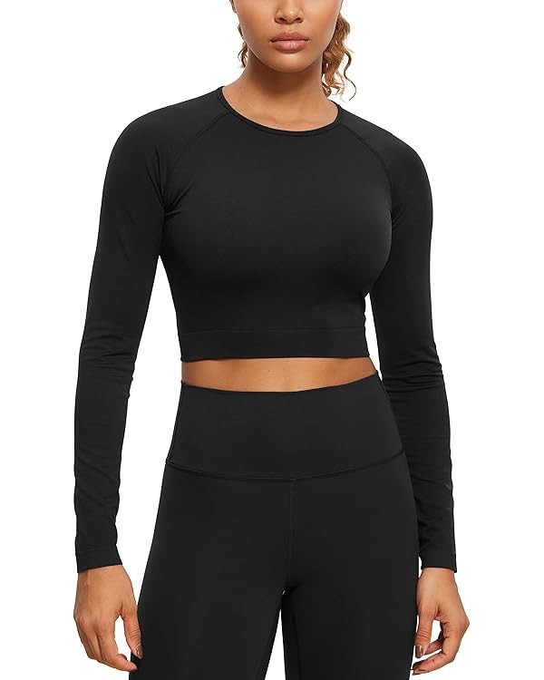 CRZ YOGA Seamless Long Sleeve Shirts for Women Workout Athletic Crop Tops Cropped Running Gym Yog... | Amazon (US)