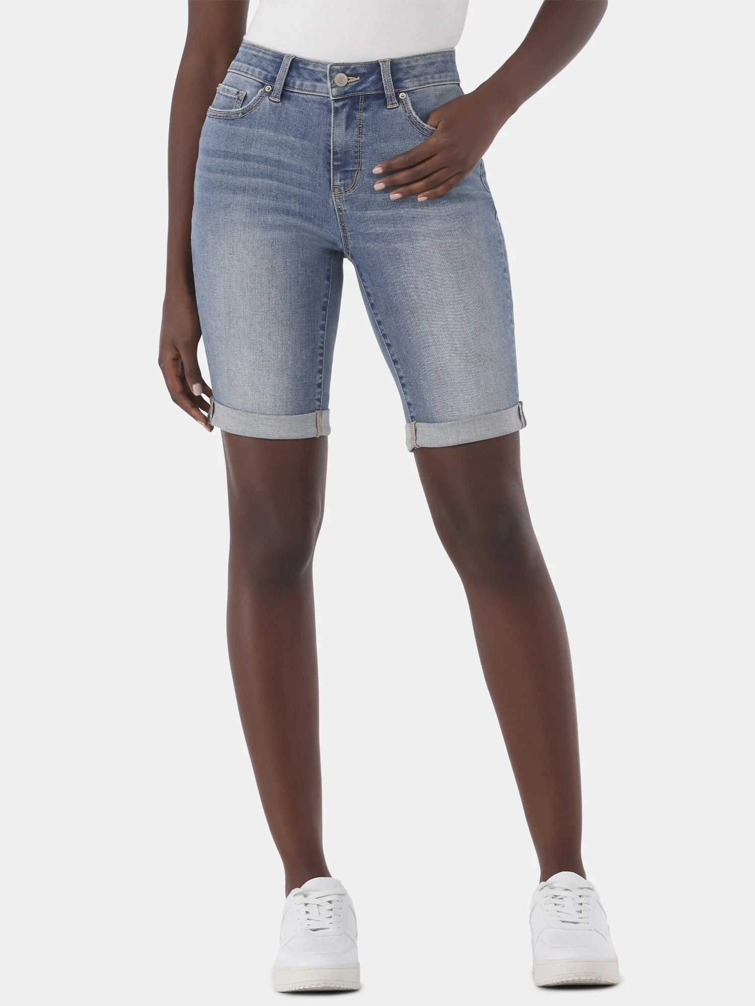 Time and Tru Women's Mid Rise Denim Bermuda, 10" Inseam, Sizes 2-20 - Walmart.com | Walmart (US)