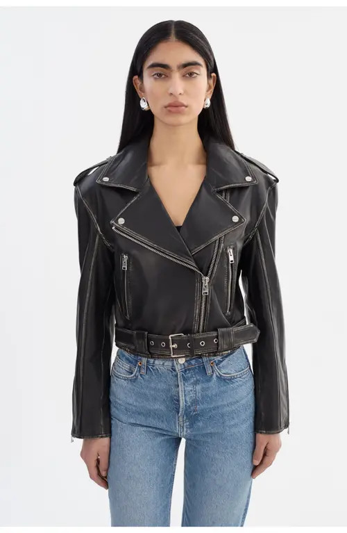 LAMARQUE FORD | Distressed Leather Jacket in Vintage Black at Nordstrom, Size Small | Nordstrom