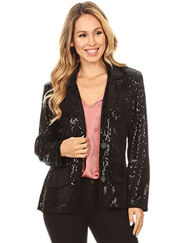 Anna-Kaci Women's Evening Sparkle Sequins Open Front Long Sleeve Blazer Jacket | Amazon (US)