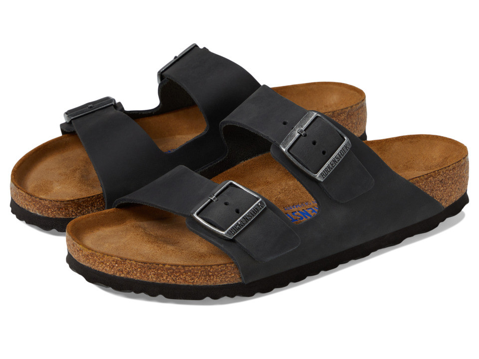 Birkenstock - Arizona Soft Footbed - Leather (Unisex) (Black Oiled Leather) Sandals | Zappos