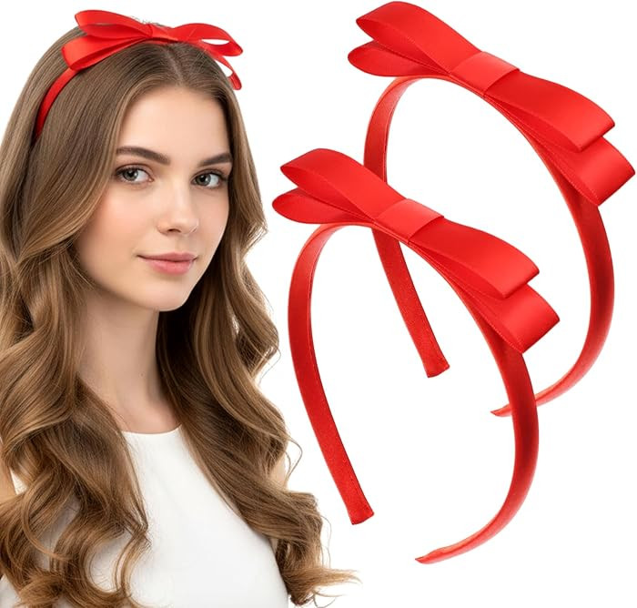 2 PCS Red Bow Headband for Women Red Ribbon Headband Cute Bowknot Hair Hoop, Halloween Christmas ... | Amazon (US)