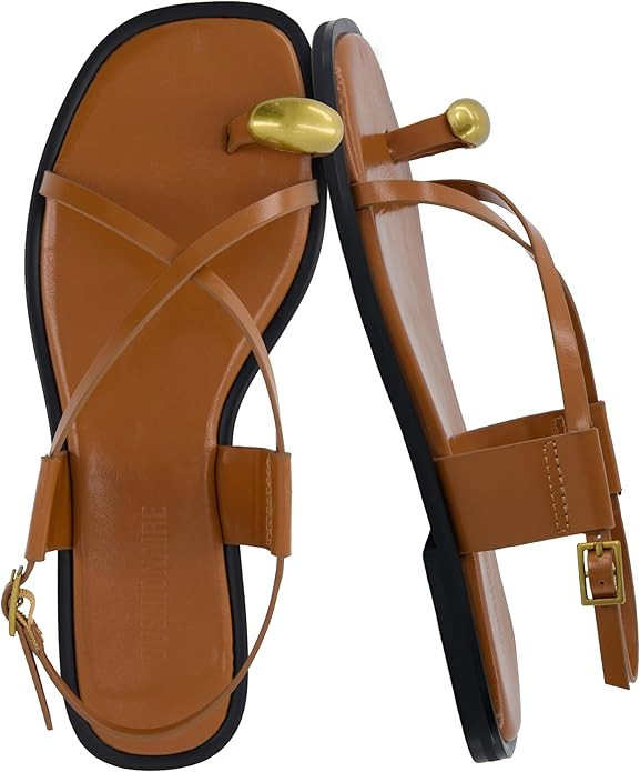 CUSHIONAIRE Corfu Flat Sandals for Women – Strappy Design with Toe Loop and Adjustable Ankle St... | Amazon (US)