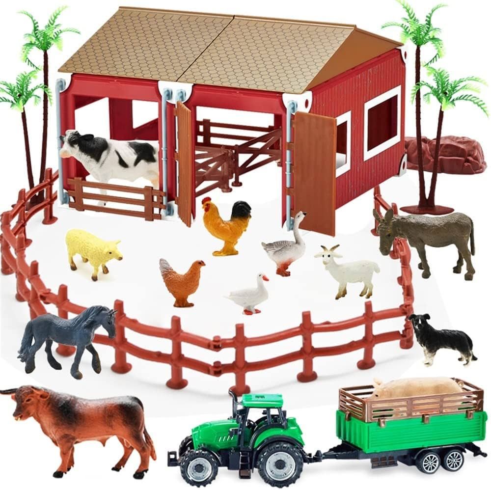 BOLZRA Mini Toy Barn Farm Toys Playset, 66PCS Plastic Farm Animals Figurines and Fence Farm Plays... | Amazon (US)