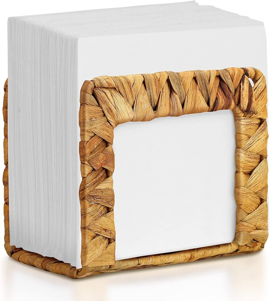 Water Hyacinth Napkin Holder Freestanding Farmhouse Napkin Holder Upright Rattan Napkin Basket Co... | Amazon (US)