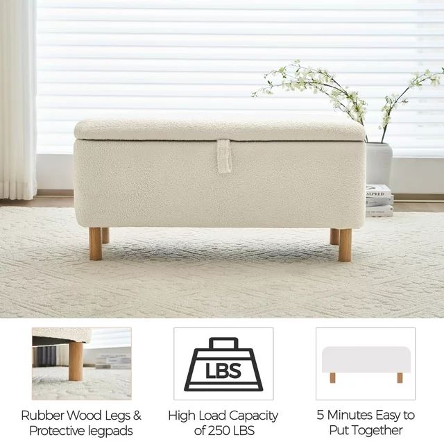 Comfort Stretch 39.3" Length Storage Ottoman Bench for Living Room,White Bedroom Bench with Entry... | Walmart (US)