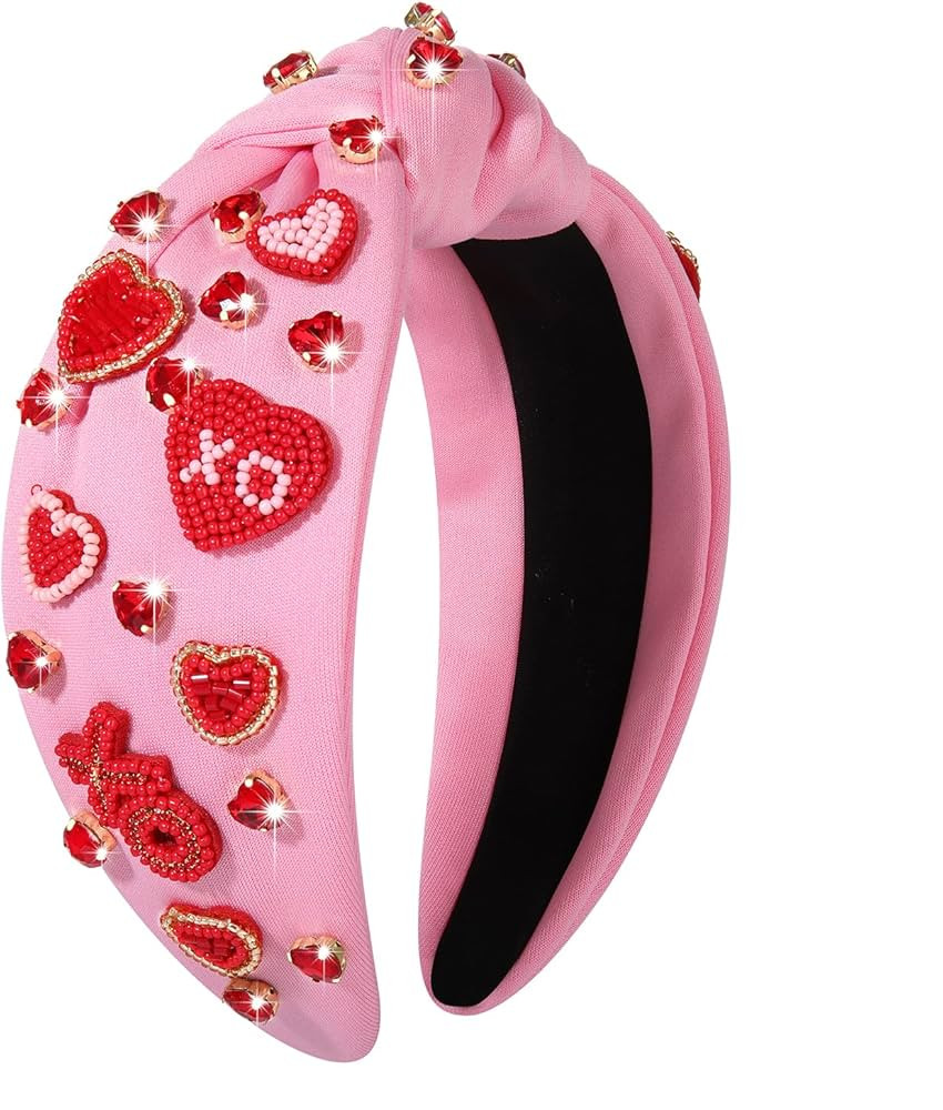 NVENF Valentine’s Day Headband for Women Love Heart Headband Jeweled Crystal Rhinestone Knotted... | Amazon (US)