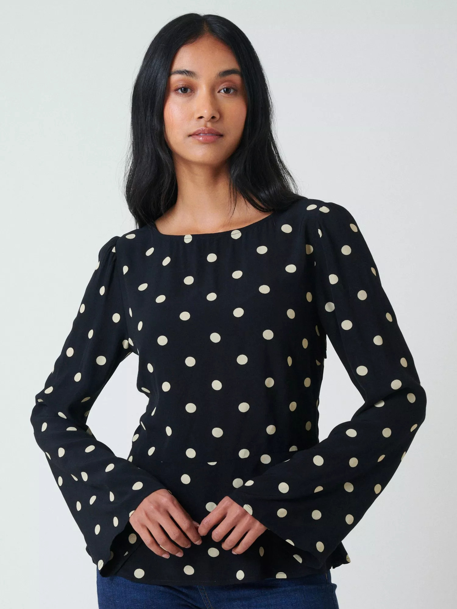 Nobody's Child Eva Polka Dot Top containing LENZING™ ECOVERO™ Viscose, Black | John Lewis (UK)