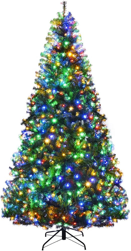 Goplus 8FT Pre-Lit Artificial Christmas Tree Auto-Spread/Close up Branches 11 Flash Modes with Mu... | Amazon (US)