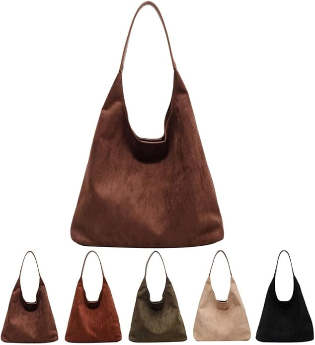 Leather Hobo Bags for Women Suede Purse Slouchy Tote Bag Brown Leather Purse Suede Hobo Shoulder ... | Amazon (US)