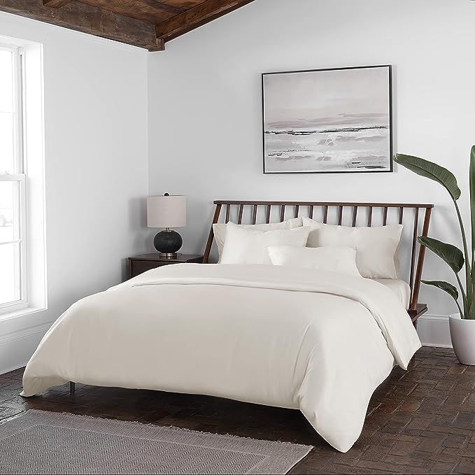 Welhome Arthur 100% HygroCotton Solid Bedding Duvet Set With Pillowcase Shams | Cream | Full/Quee... | Amazon (US)
