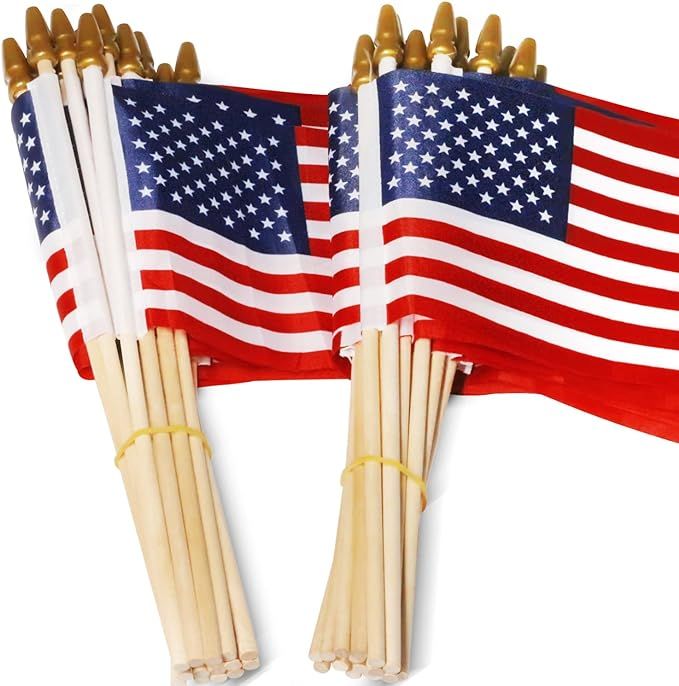 Anley LOT OF 50 - USA 4x6 in Wooden Stick Flag - July 4th Decoration, Veteran Party, Grave Marker... | Amazon (US)