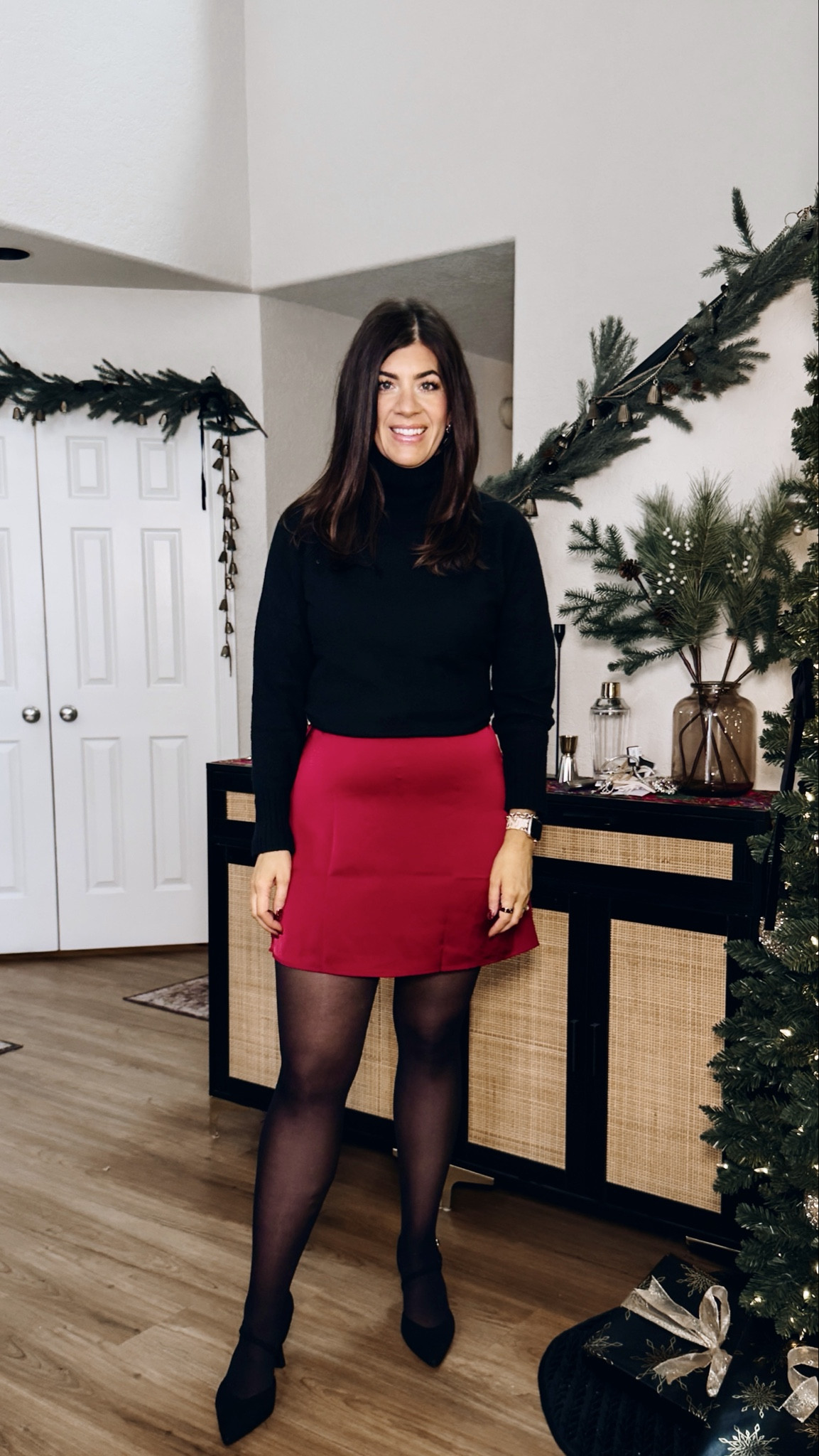 Last minute holiday outfit 
In a medium knit turtleneck and large satin mini skirt 

#LTKHoliday #LTKMidsize #LTKOver40