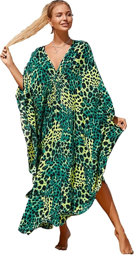 LOUSEA Caftans for Women Plus Size Swim Cover up Vneck Batwing Dress Loose fit Moroccan Caftan mu... | Amazon (US)