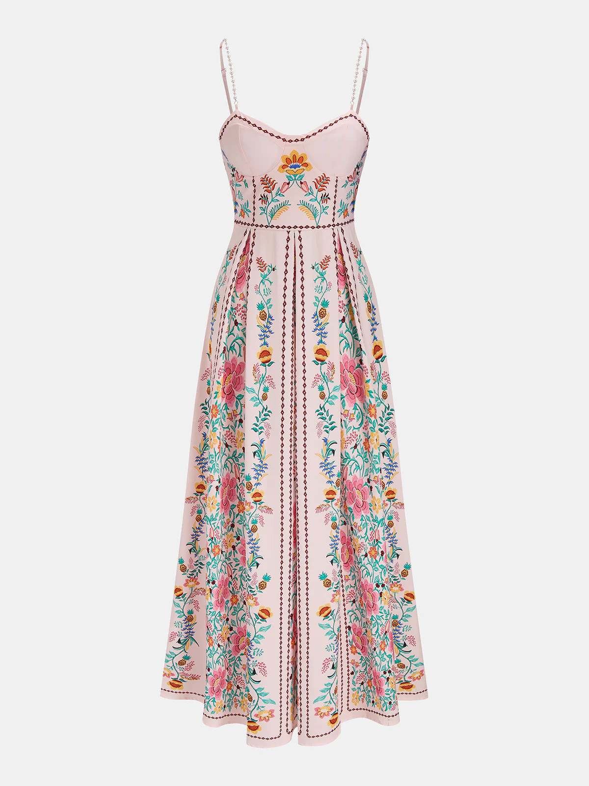 Floral Print Pearl Strap Maxi Dress | Commense