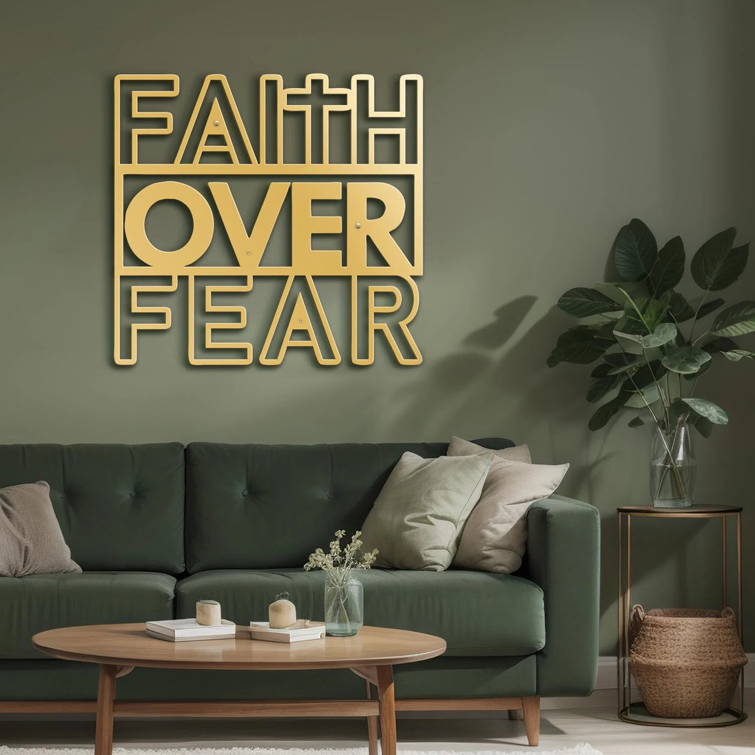Faith Over Fear - Black Gold Text Inspirational Metal Wall Decor Home Decoration Wall Accent | Wayfair North America