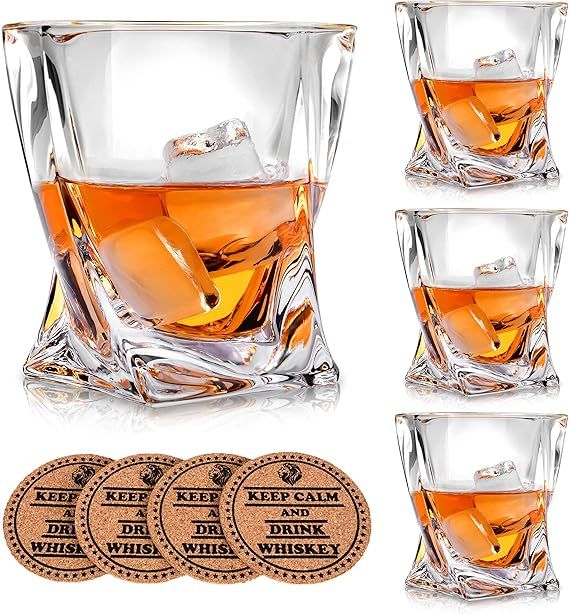 VACI GLASS Crystal Whiskey Glasses - Set of 4 - with 4 Drink Coasters, Crystal Scotch Glass, Malt... | Amazon (US)