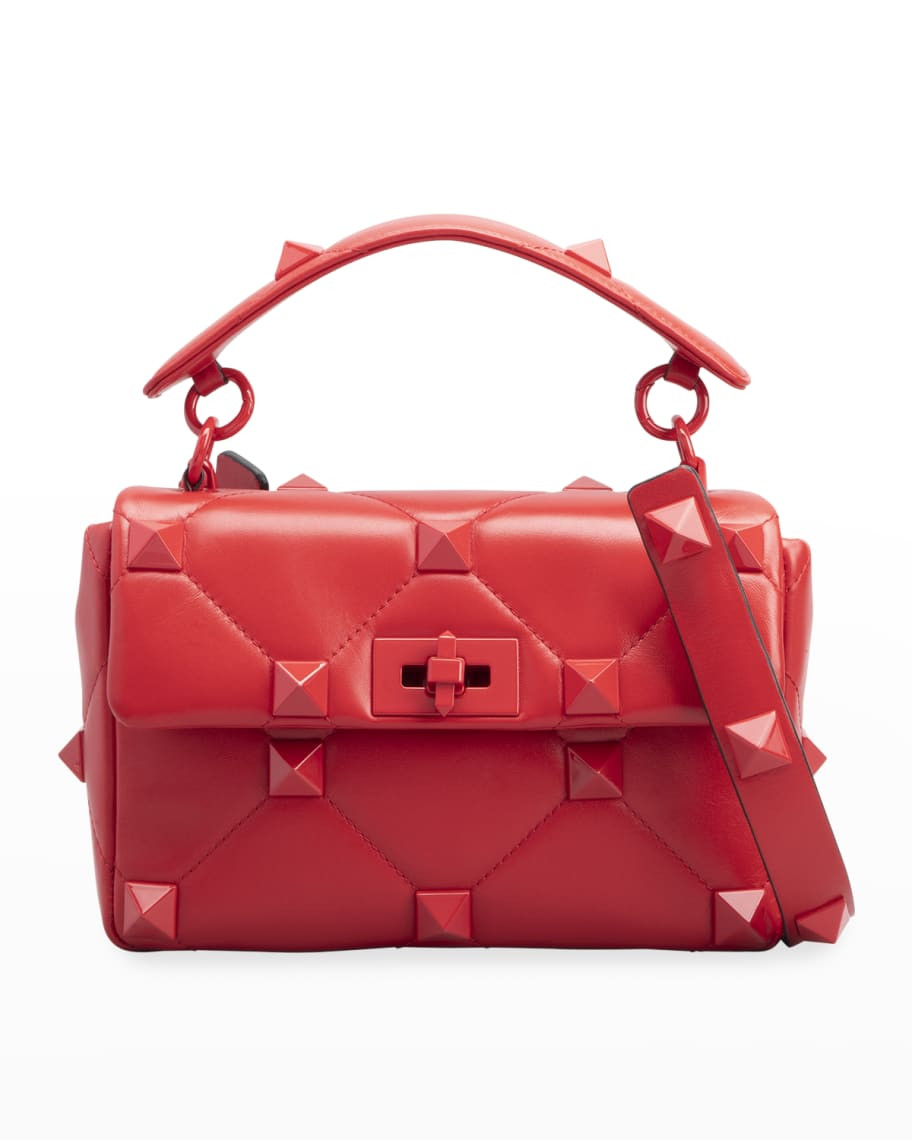 Valentino Garavani Roman Stud Quilted Lambskin Shoulder Bag, Red | Neiman Marcus