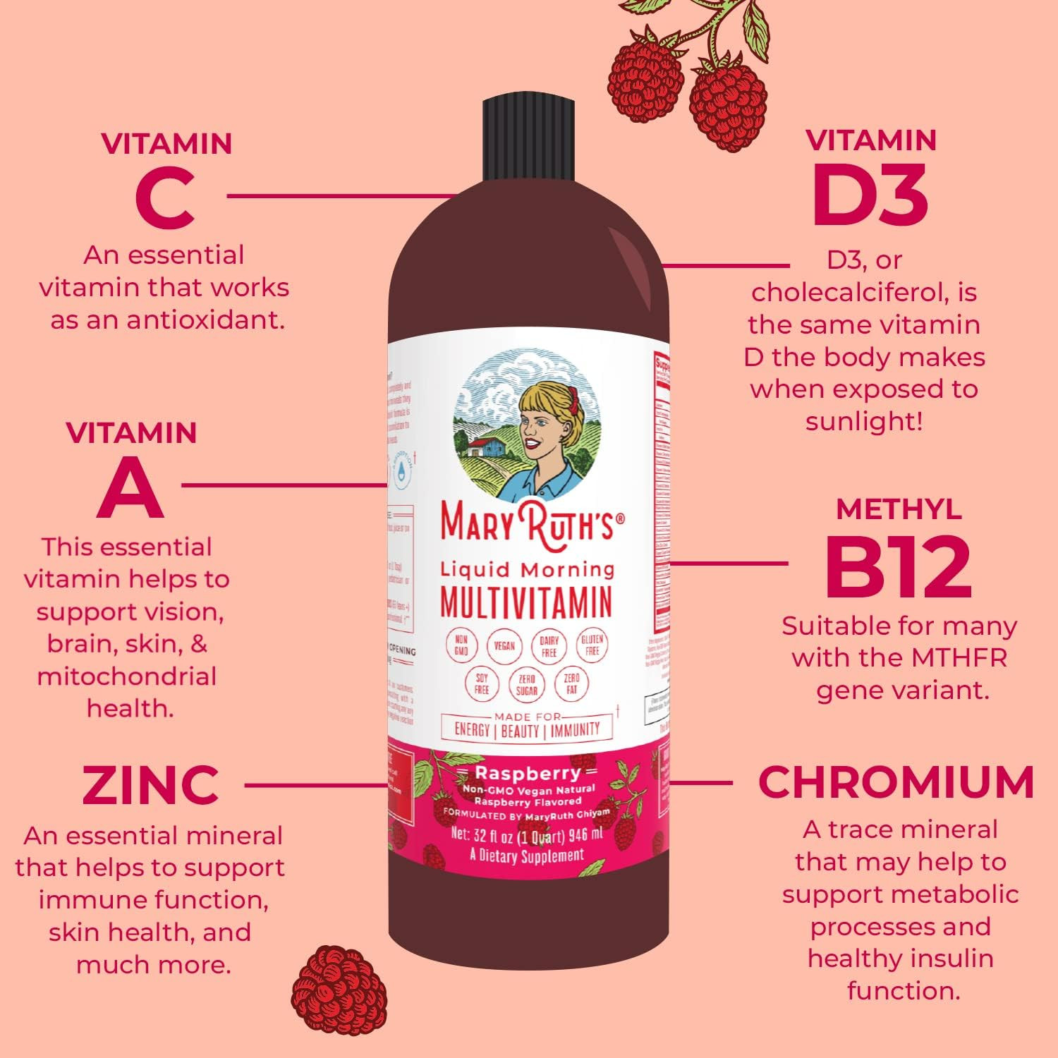 Multivitamin Multimineral for Women Men & Kids by MaryRuth's | No Added Sugar | Vegan Liquid Vita... | Amazon (US)