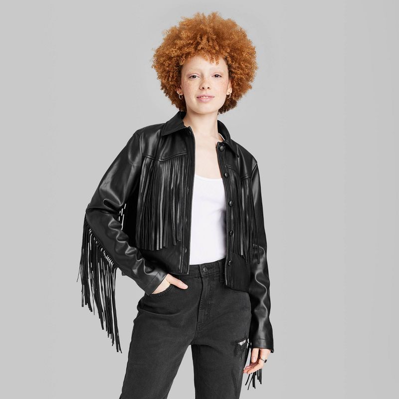 Women's Fringe Cropped Faux Leather Jacket - Wild Fable™ | Target