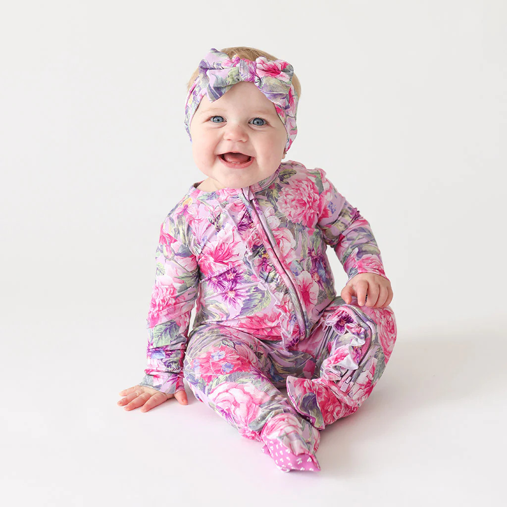 Floral Pink Baby Girl Sleeper | Ellery | Posh Peanut
