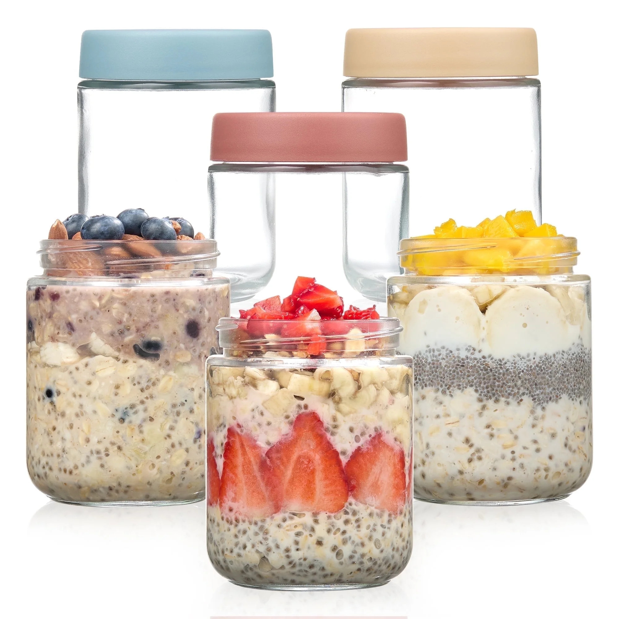 Vtopmart 6-Pack 17oz Colorful Glass Overnight Oats Jars with Lids - Leakproof BPA-Free Meal Prep ... | Walmart (US)