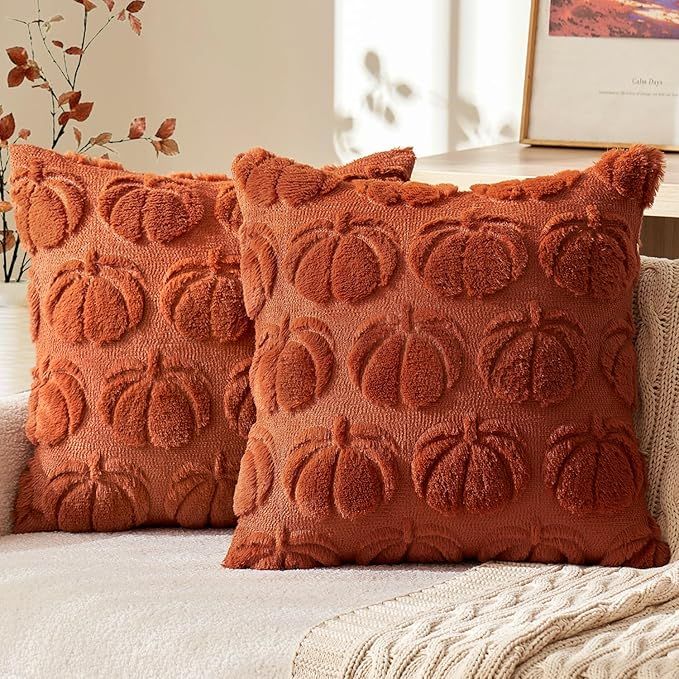 MIULEE Fall Throw Pillow Covers 20 x 20 Decorative Pumpkin Pattern Pillow Covers Soft Plush Faux ... | Amazon (US)