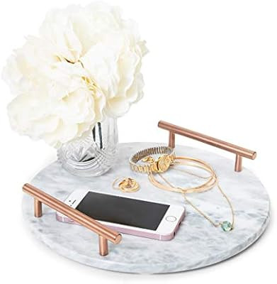 Juvale Round Marble Tray with Handles (11.8 x 10 x 0.4 in) | Amazon (US)