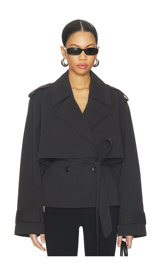 The Liz Cropped Trench Coat in Black | Revolve Clothing (Global)