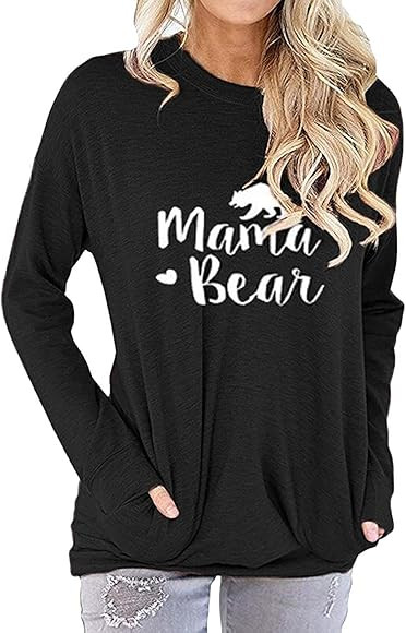 Womens Mama Bear Sweatshirt Long Sleeve Pullover Casual Pocket Blouses | Amazon (CA)
