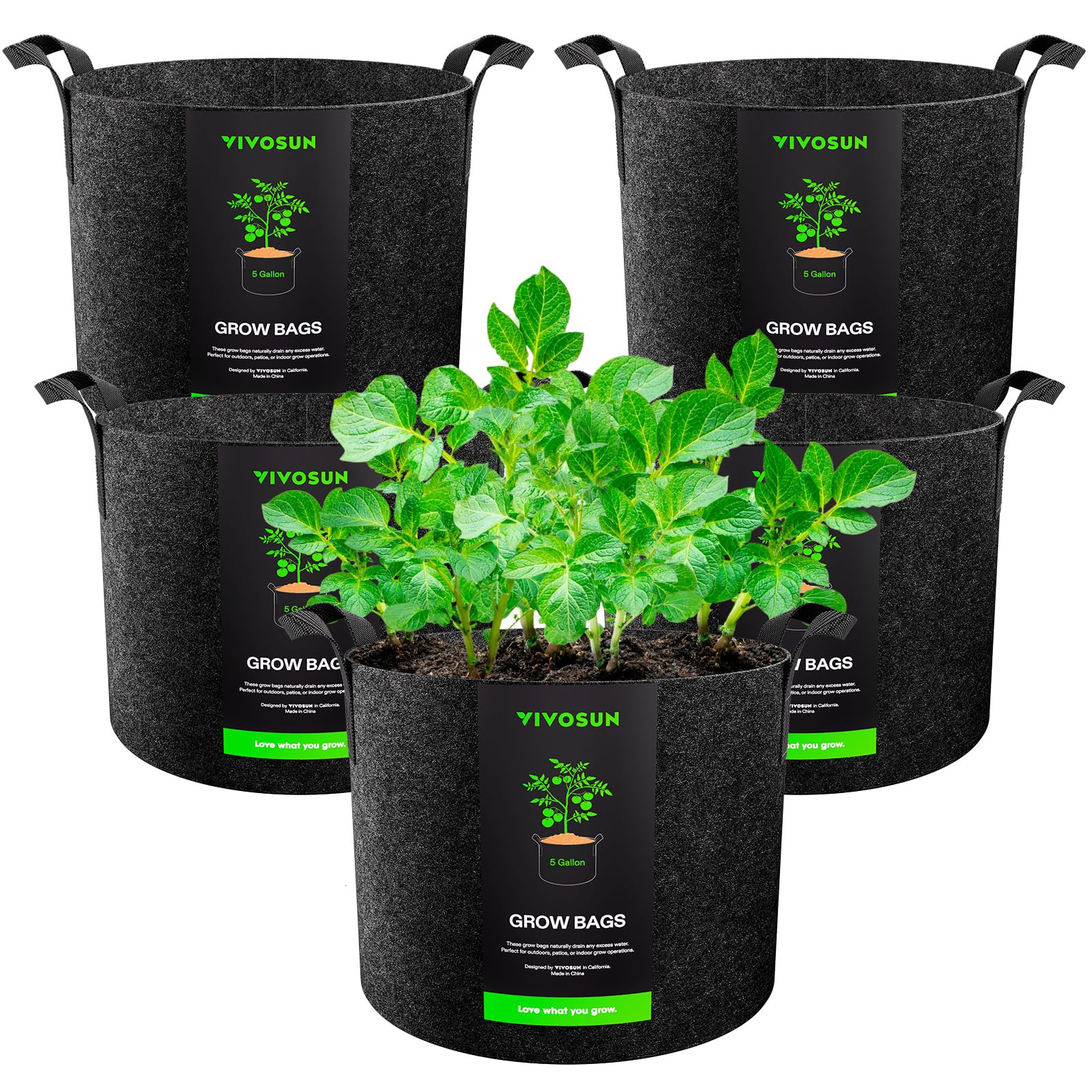 VIVOSUN 5-Pack 5 Gallon Grow Bags Heavy Duty 300G Thickened Nonwoven Plant Fabric Pots with Handl... | Amazon (US)