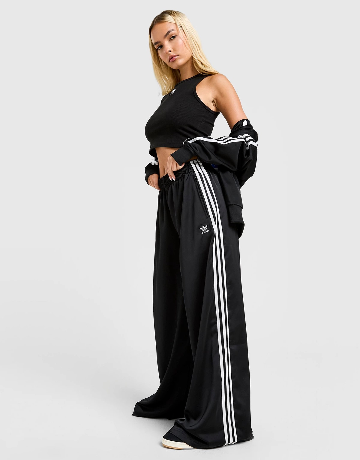 Black adidas Originals Adicolor Satin Wide Leg Track Pants | JD Sports UK | JD Sports (UK)
