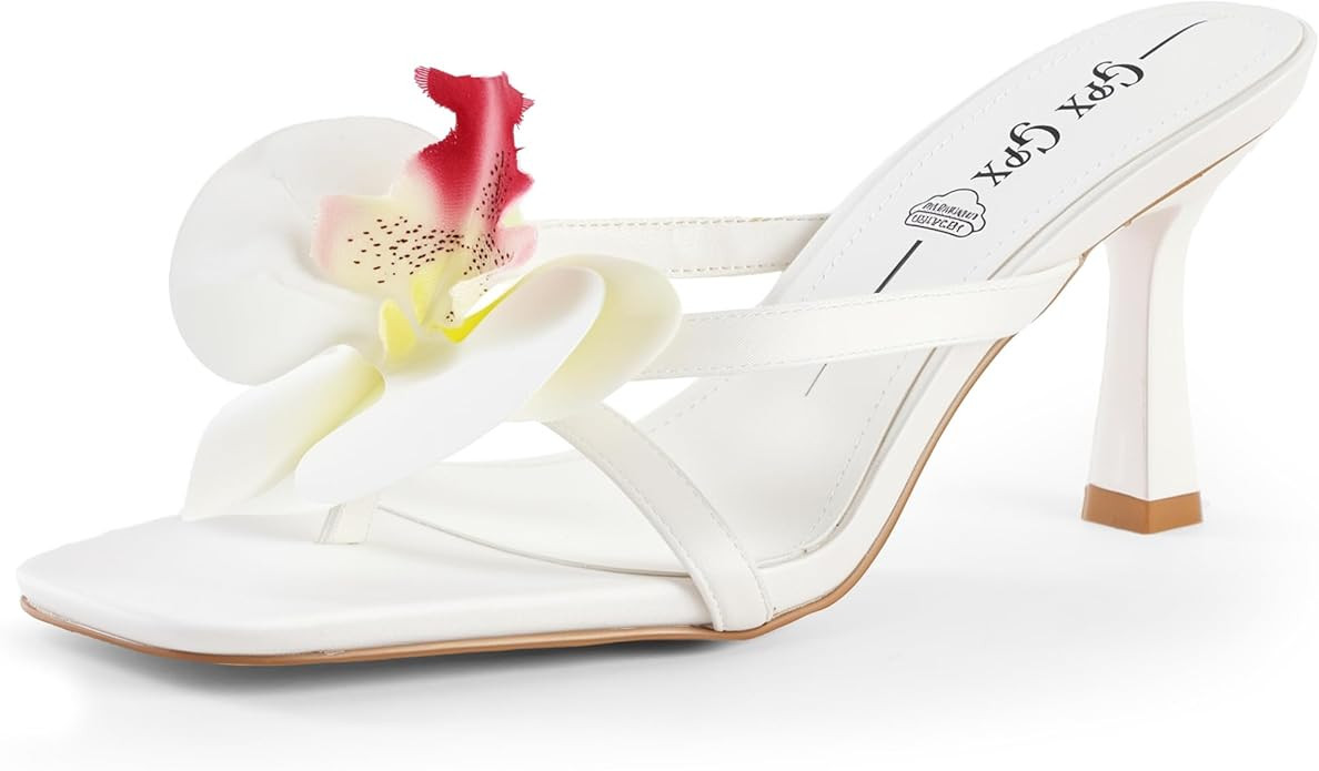 Women's Flower Kitten Heels Slide Sandals Comfortable Slip On Open Toe Summer Weddings Parties Be... | Amazon (US)