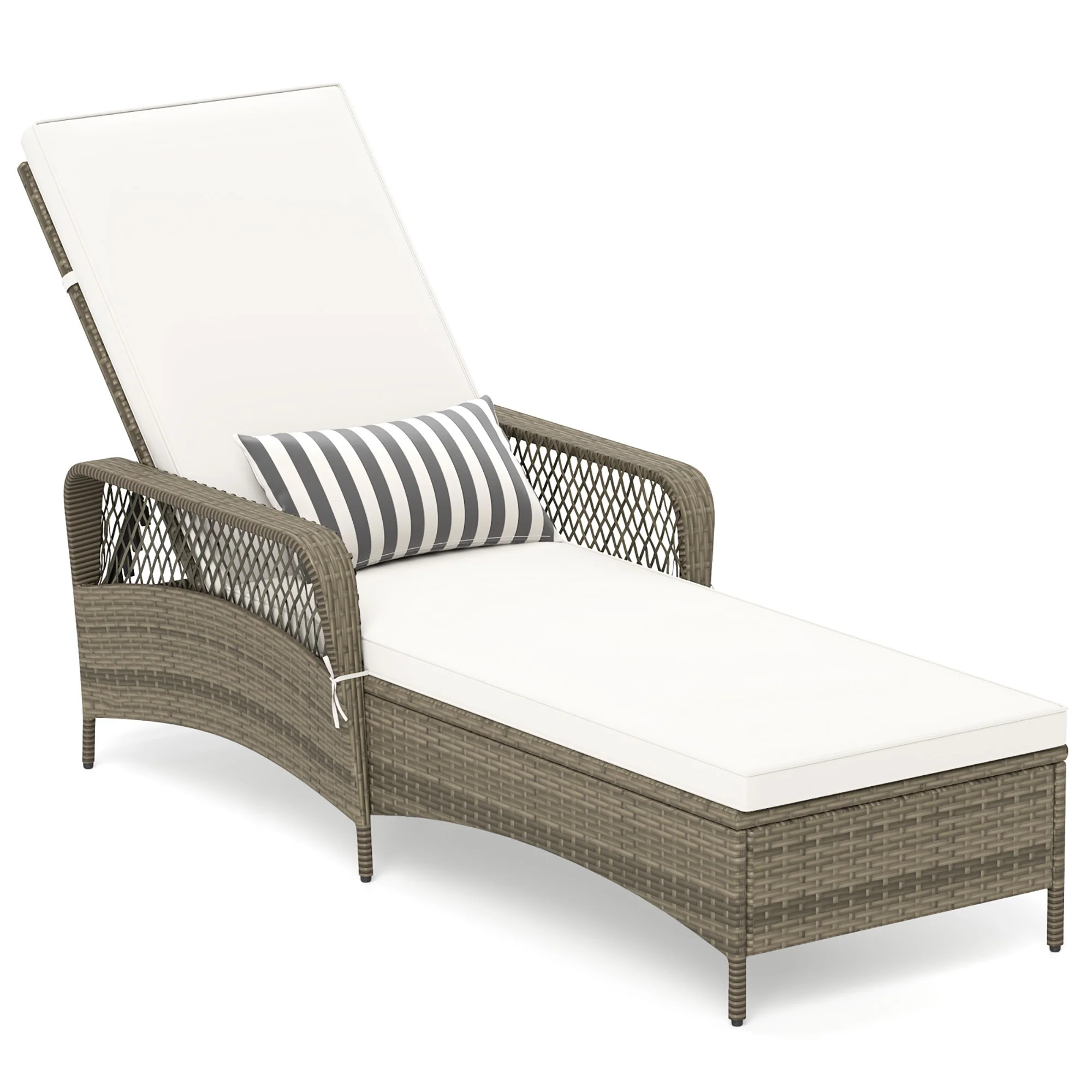Gymax PE Wicker Chaise Lounge Chair 6-Position Adjustable Patio Recliner w/ Soft Cushions | Walmart (US)
