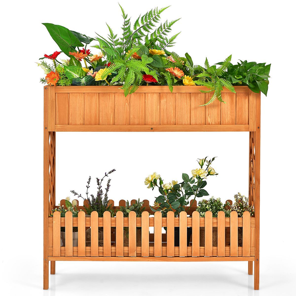 Tangkula Outdoor 2-Tier Wood Planter Raised Garden Bed Elevated Planter Box Kit w/Liner & Shelf f... | Target