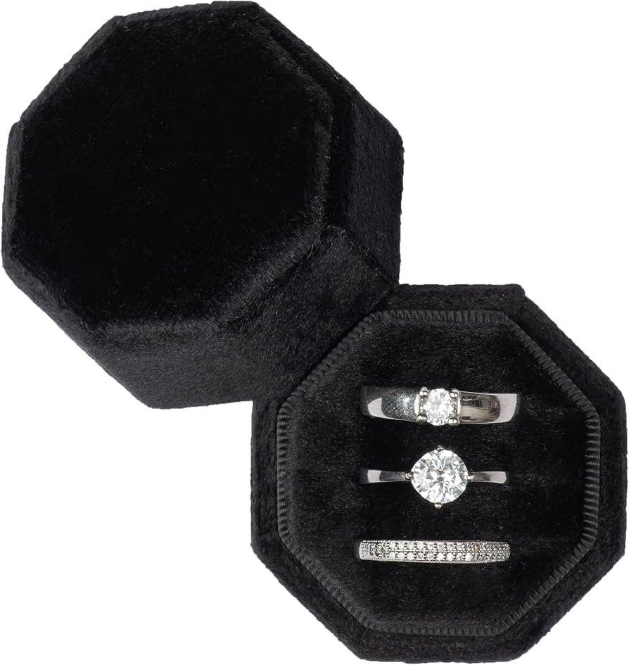 Equal Octagon Velvet Ring Box Storage 3 Slots for Wedding Ceremony Proposal Engagement Birthday G... | Amazon (US)