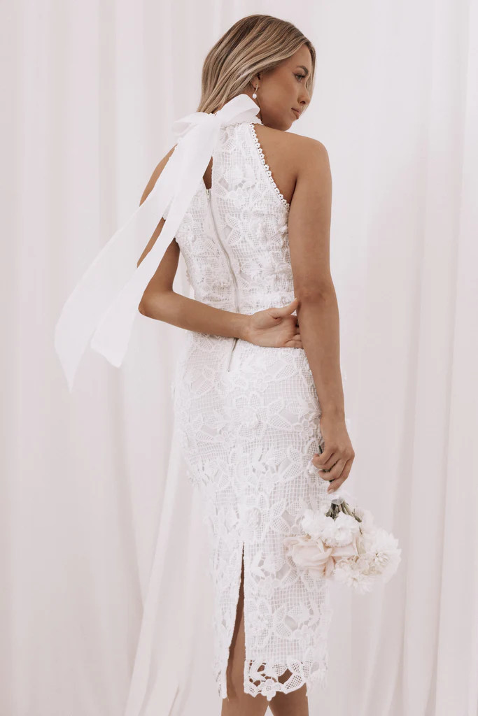 Adalyn Halterneck Midi Dress - White | Petal & Pup (US)