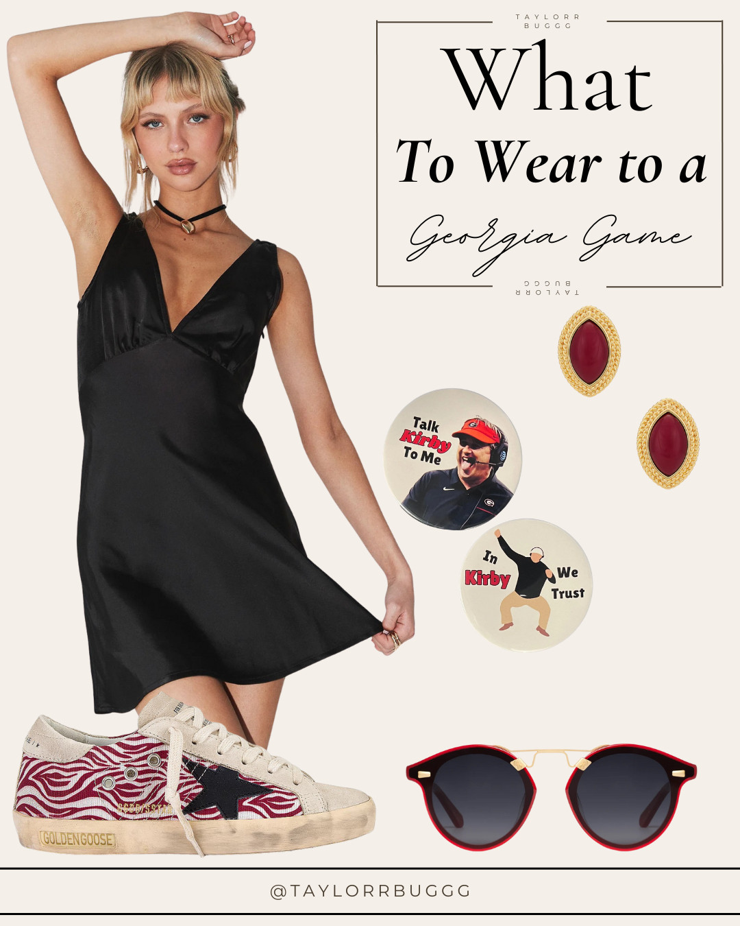  

 🍑 Georgia Game Day Glam 🍑
Cheer on the Dawgs in style with this perfect gameday look! 🏈
Wearing the chic Princess Polly black mini dress paired with bold Golden Goose zebra sneakers for comfort + edge. Added a pop of team spirit with red stone earrings from Revolve and playful Kirby-inspired pins from Etsy. Topping it off with Krewe sunglasses for that southern-cool vibe.

Whether you’re tailgating or in the stands, this outfit is the ultimate mix of trendy, comfy, and team pride. ❤️🖤

#GeorgiaBulldogs #GameDayOutfit #LTKunder100 #LTKstyletip #PrincessPolly #GoldenGoose #RevolveStyle #KreweSunglasses #EtsyFinds #CollegeGameDayFashion #UGAGameDay #LTKFall

#LTKSeasonal #LTKStyleTip #LTKParties