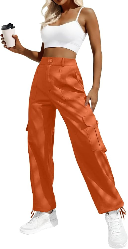 Women's High Waisted Cargo Pants Travel Y2K Streetwear Baggy Stretchy Pants with 6 Pockets Drawst... | Amazon (US)