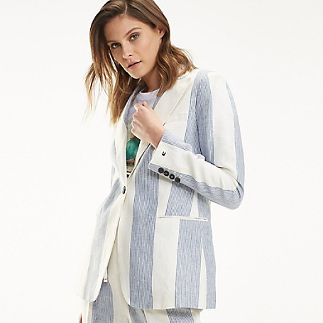 Tommy Hilfiger Women's Linen Stripe Blazer, Beach Stripe / Medium Blue | Tommy Hilfiger (US)