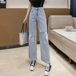 Washed Ripped Wide Leg Jeans | YesStyle Global