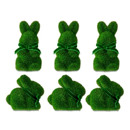 Flocked Bunny Decorations, Green, 6 Count, Easter by Way To Celebrate | Walmart (US)